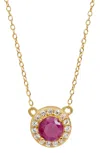 Savvy Cie Jewels 18k Gold Over Vermeil Sterling Silver Natural Ruby And White Cz Pendant Necklace In Pink