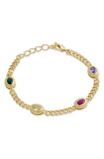 Savvy Cie Jewels 18k Gold Plate Cubic Zirconia Station Bracelet In Yellow Gold