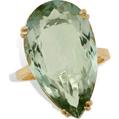 Savvy Cie Jewels 18k Gold Plate Sterling Silver Teardrop Green Quartz Ring In Yellow Gold/green