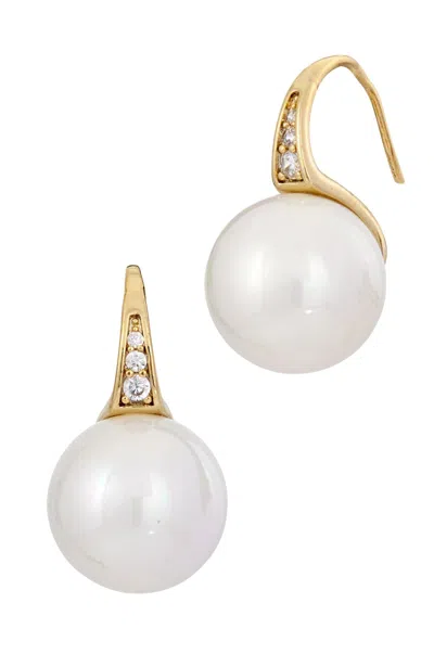 Savvy Cie Jewels 18k Gold Plated 10mm Crystal M. O.p. Drop Earrings In Yellow