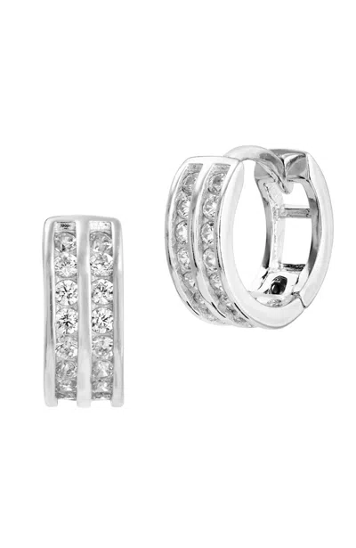 Savvy Cie Jewels 18k Gold Plated 10mm Double Row Cz Huggies In White