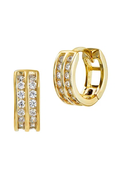 Savvy Cie Jewels 18k Gold Plated 10mm Double Row Cz Huggies In Yellow