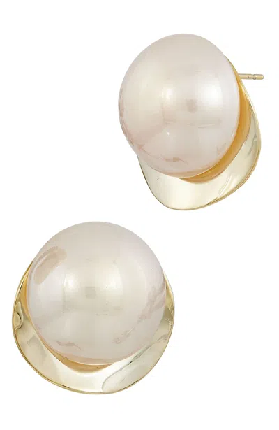 Savvy Cie Jewels 18k Gold Plated 16mm Pearl Stud Earrings In Burgundy