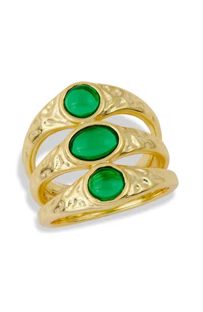 Savvy Cie Jewels 18k Gold Plated 3 Green Stones Ring