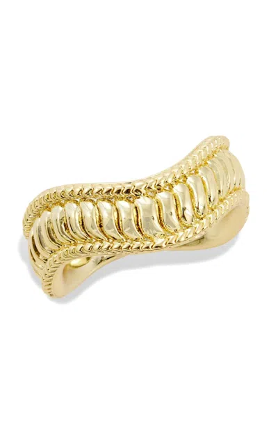 Savvy Cie Jewels 18k Gold Plated Bent White Cz Ring In Yellow