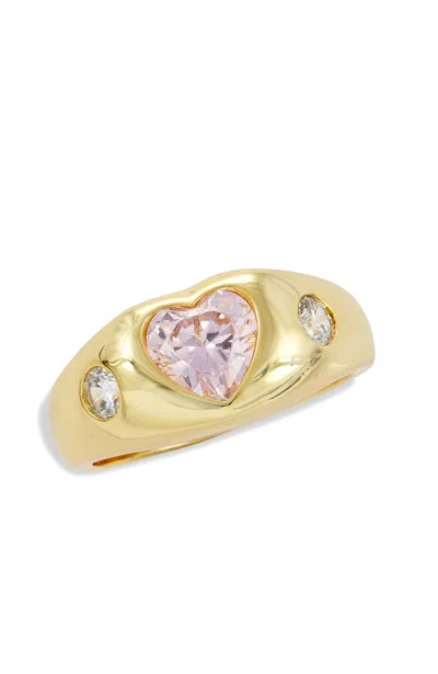 Savvy Cie Jewels 18k Gold Plated Bezel 3 Stones Pink Heart Ring In Multi