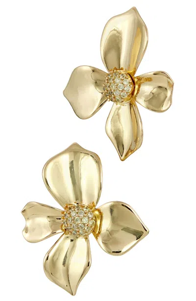 Savvy Cie Jewels 18k Gold Plated Bold Pave Flower Earrings