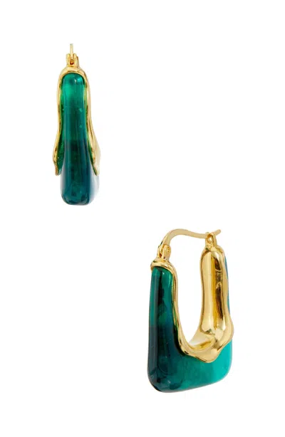 Savvy Cie Jewels 18k Gold Plated Brown Resin Earrings In Green