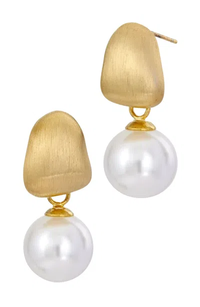 Savvy Cie Jewels 18k Gold Plated Brushed 12mm M. O.p. Drop Earrings