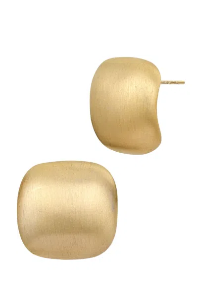 Savvy Cie Jewels 18k Gold Plated Brushed Bold Cushion Studs Earrings In Yellow