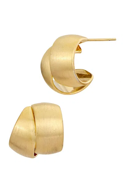 Savvy Cie Jewels 18k Gold Plated Brushed Cross Over Studs Earrings In Yellow