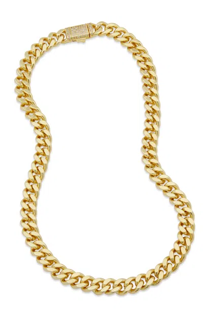 Savvy Cie Jewels 18k Gold Plated Cuban Link Necklace With A Cz Clasp Accent In Yellow