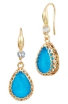 Savvy Cie Jewels 18k Yellow Gold Plated Over Brass, Blue Cz Dangle Earrings In Gold