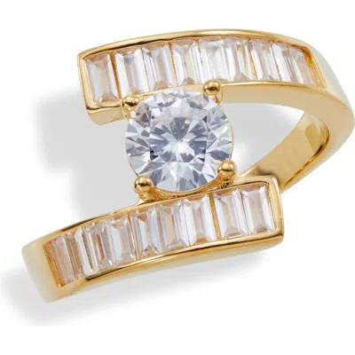 Savvy Cie Jewels 18k Gold Plated Cubic Zirconia Bypass Ring In Gold/white