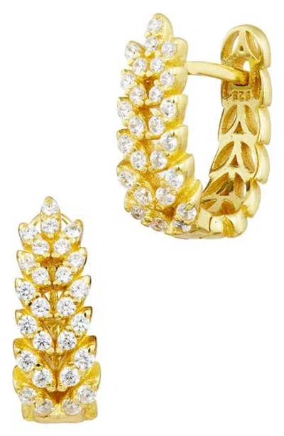 Savvy Cie Jewels 18k Gold Plated Cubic Zirconia Chevron Huggie Hoop Earrings In Yellow