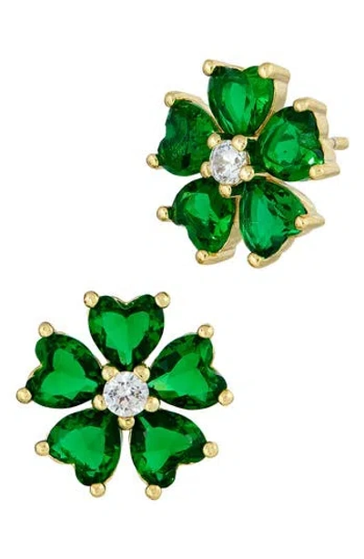 Savvy Cie Jewels 18k Gold Plated Cubic Zirconia Flower Stud Earrings In Yellow