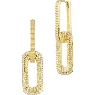 Savvy Cie Jewels 18k Gold Plated Cubic Zirconia Ribbed Link Drop Earrings In Yellow