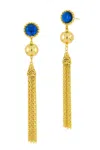 Savvy Cie Jewels 18k Gold Plated Drop Tassel Earrings With Blue Cz In Gold