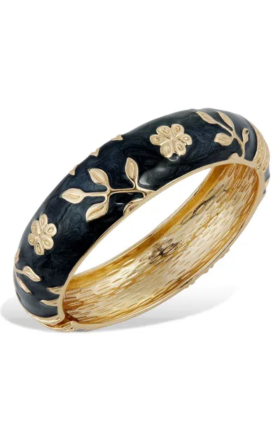 Savvy Cie Jewels 18k Gold Plated Enamel Black Bangle Bracelet In Multi