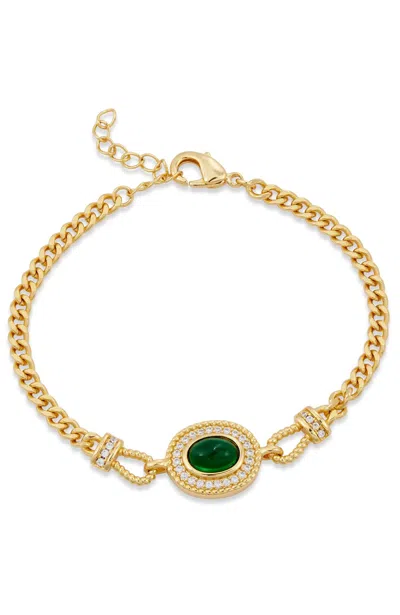 Savvy Cie Jewels 18k Gold Plated Green/white Cz Bracelet In Yellow