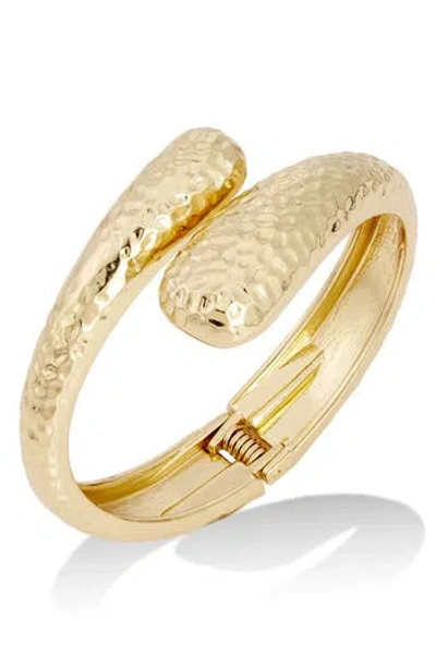 Savvy Cie Jewels 18k Gold Plated Hammered Crossover Bypass Bracelet In Yellow