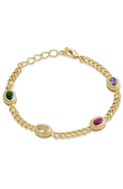 Savvy Cie Jewels 18k Gold Plated Multi Color Cz Station Bracelet In Yellow