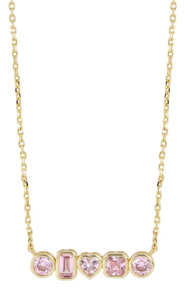 Savvy Cie Jewels 18k Gold Plated Multi Shape Pink Cz Necklace In Yellow