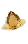 Savvy Cie Jewels 18k Gold Plated Over Sterling Silver .925 6.80gtw Citrine Pear Shape Ring