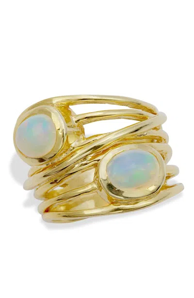 Savvy Cie Jewels 18k Gold Plated Over Sterling Silver Double Opal Ring In Yellow