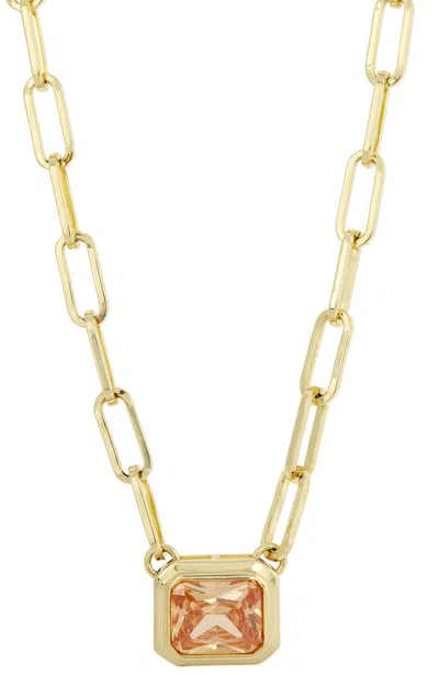 Savvy Cie Jewels 18k Gold Plated Paperclip Necklace Champagne Center