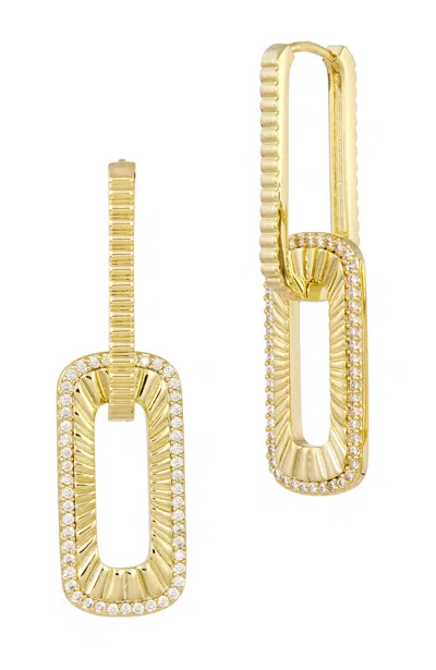 SAVVY CIE JEWELS 18K GOLD PLATED RIBBED DROP LINK EARRINGS
