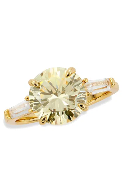 Savvy Cie Jewels 18k Gold Plated Round Canary And Baguette Ring