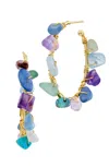 Savvy Cie Jewels 18k Gold Plated Semi Precious Wrapped Gem Hoop Earrings