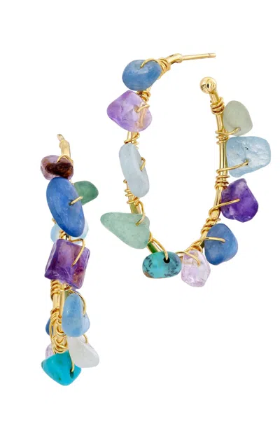 Savvy Cie Jewels 18k Gold Plated Semi Precious Wrapped Gem Hoop Earrings