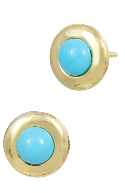 Savvy Cie Jewels 18k Gold Plated Simulated Turquoise Stud Earrings In Yellow