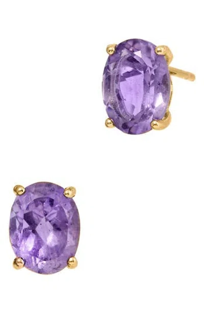 Savvy Cie Jewels 18k Gold Plated Sterling Silver Amethyst Stud Earrings In Purple
