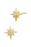 Savvy Cie Jewels 18k Gold Plated Sterling Silver Cz Mini Starburst Stud Earrings In Gold