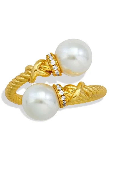 Savvy Cie Jewels 18k Gold Plated Swarovski Pearl Wrap Ring In Yellow