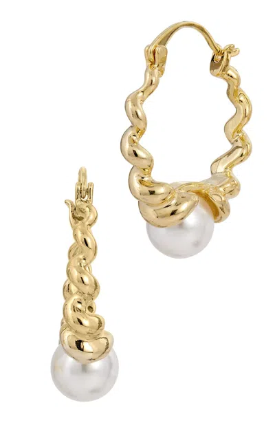 Savvy Cie Jewels 18k Gold Plated Twist Style Mother Of Pearl Hoop Earring In Yellow