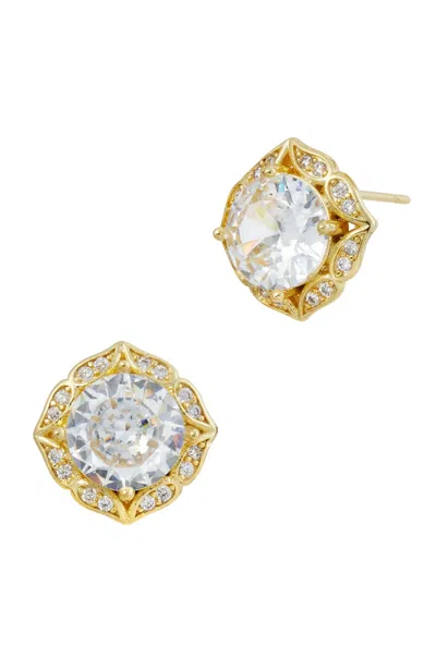 Savvy Cie Jewels 18k Gold Plated White Cz Stud Earrings In Yellow