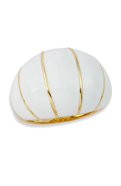 Savvy Cie Jewels 18k Gold Plated White Enamel Ring In Yellow