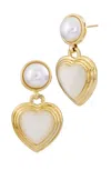 Savvy Cie Jewels 18k Gold Plated White Pearl Heart Dangle Earrings In Yellow