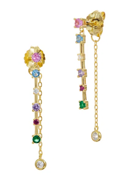 Savvy Cie Jewels 18k Gold Sterling Double Drop Earrings In Pink