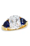Savvy Cie Jewels 18k Gold Vermeil Blue Sapphire And White Cz Ring In Blue