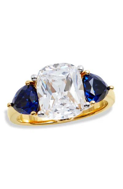 Savvy Cie Jewels 18k Gold Vermeil Blue Sapphire And White Cz Ring