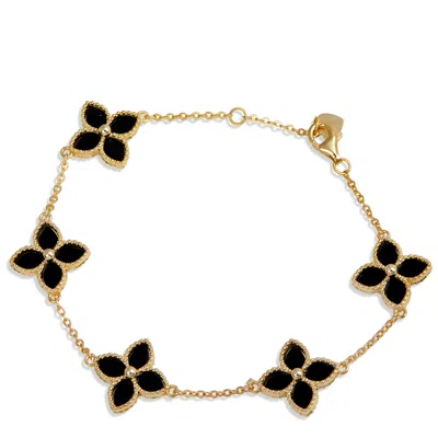 Savvy Cie Jewels 18k Gold Vermeil Flower Bracelet In Black