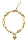 Savvy Cie Jewels 18k Gold Vermeil Hamsaand Peark Bracelet In Yellow
