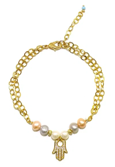Savvy Cie Jewels 18k Gold Vermeil Hamsaand Peark Bracelet In Yellow