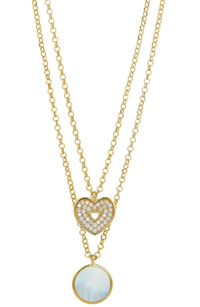 Savvy Cie Jewels 18k Italian Yellow Gold Plated Over Sterling Silver .925 Heart & Mop Circle Double Layer Necklace