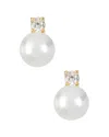 Savvy Cie Jewels 18k Over Gold 10mm Pearl & Cz Earrings In Gold